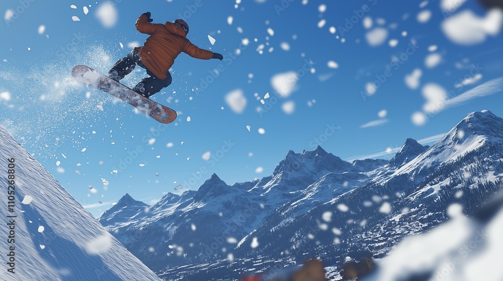 snowboarder carving through fresh powder on a steep mountain snowboarder carving through fresh powder on a steep mountain