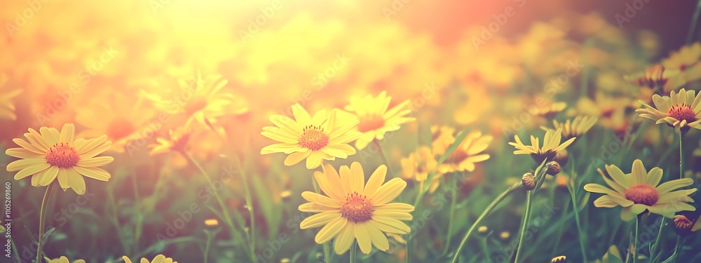 A field of vibrant yellow daisies, captured in full frame on a sunny day A field of vibrant yellow daisies, captured in full frame on a sunny day