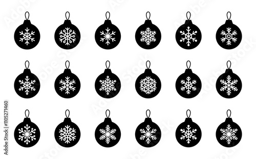 snowflake christmas ornament vector set snow winter december merry xmas bauble christmas ball christmas tree decor season holiday snow globe flake star white decoration sticker graphic art snowflakes 