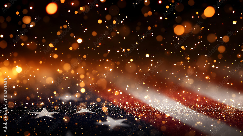 Obraz premium Sparkling Glitter American Flag Background with Festive Lights