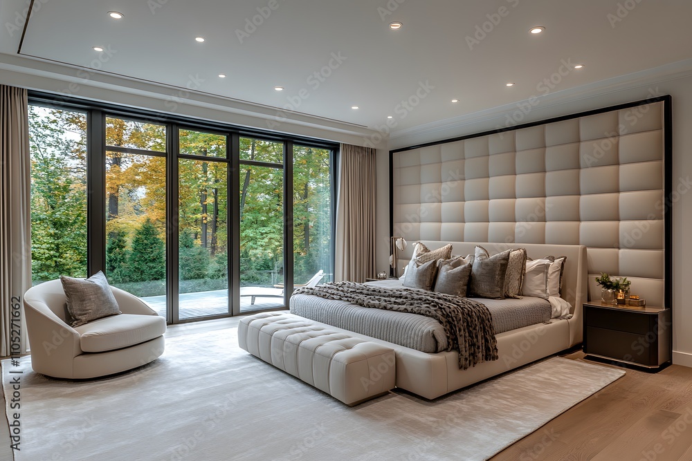 Fototapeta premium Modern bedroom with statement wall