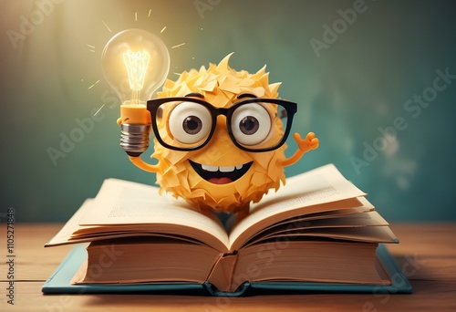 Book With Lighbulb Cartoon Vector Icon Illustration. Object Education Icon Concept Isolated Premium Vector. Flat Cartoon Style