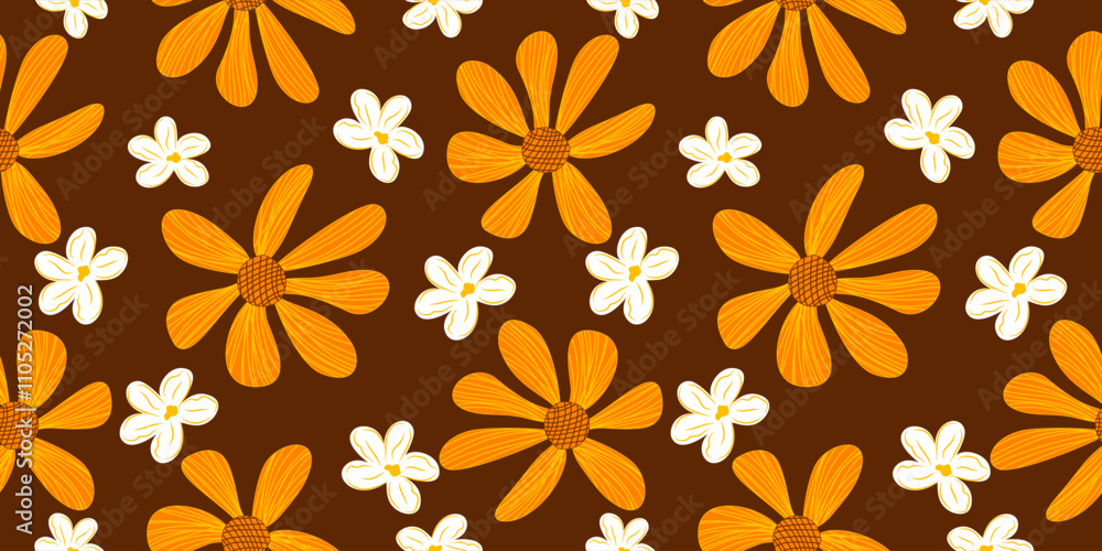 Fototapeta premium hand drawn flowers, seamless patterns with floral for fabric, textiles, clothing, wrapping paper, cover, banner, home decor, abstract backgrounds tropical seamless for fabric textile wallpaper.