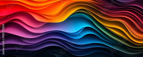 Abstract Colorful Paper Waves: A Vibrant 3D Illustration of Layered, Undulating Hues