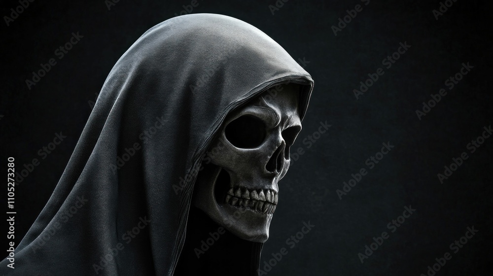 Side View of Grim Reaper with Hooded Skull Side View of Grim Reaper with Hooded Skull