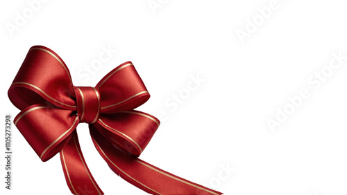 Red golden ribbon and bow isolated on a transparent background