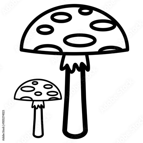 A vector icon representing a mushroom, designed with a clean, simple, and modern style. The icon features a classic mushroom shape with a rounded cap and a sturdy stem, symbolizing nature