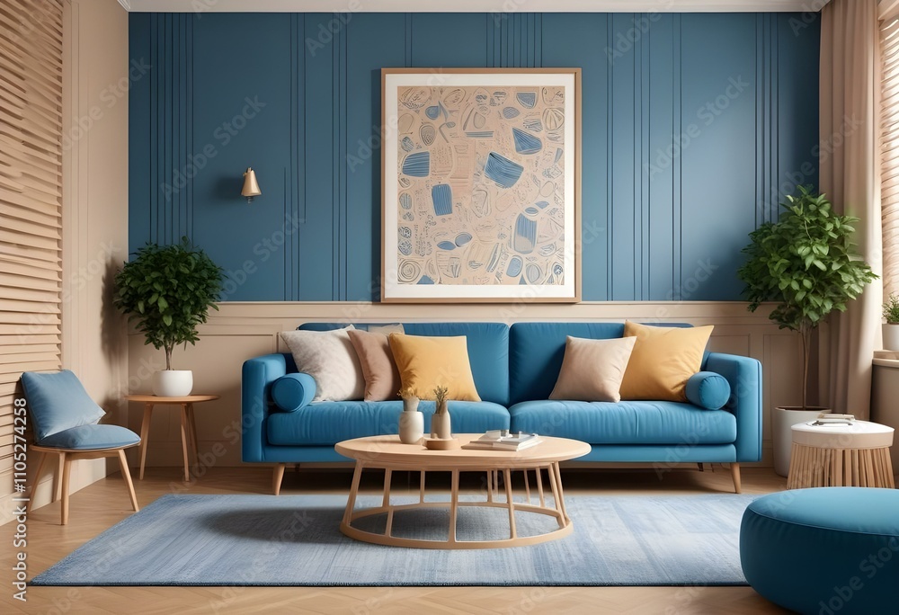 Photo modern style interior room 3d illustration with doodle abstract pattern Photo modern style interior room 3d illustration with doodle abstract pattern