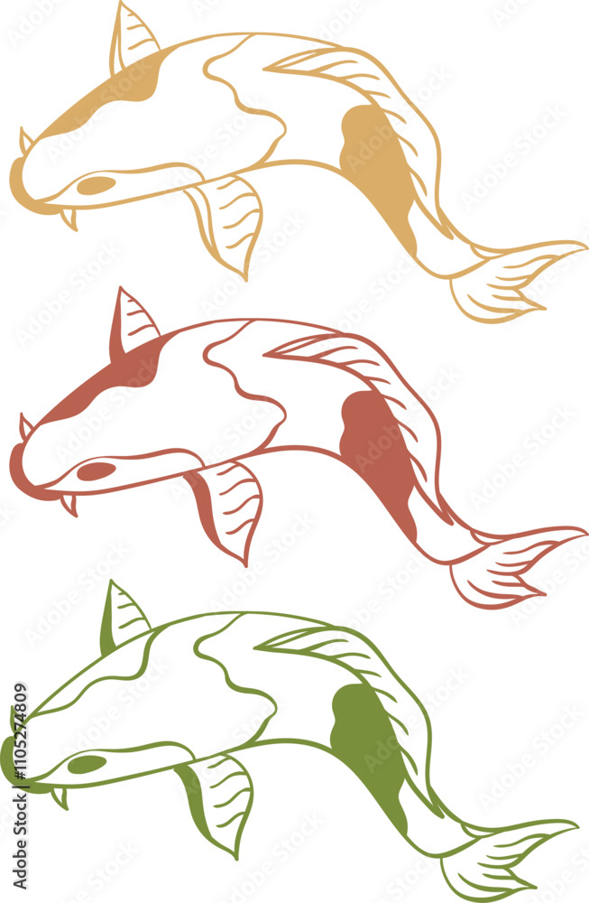 Obraz premium three set fish outline for logo, design asset or template 