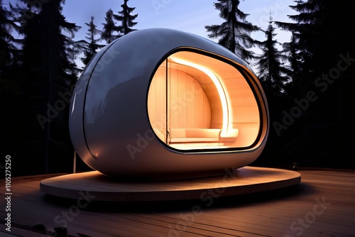 futuristic pod sauna a sleek egg shaped sauna with led lights an photo