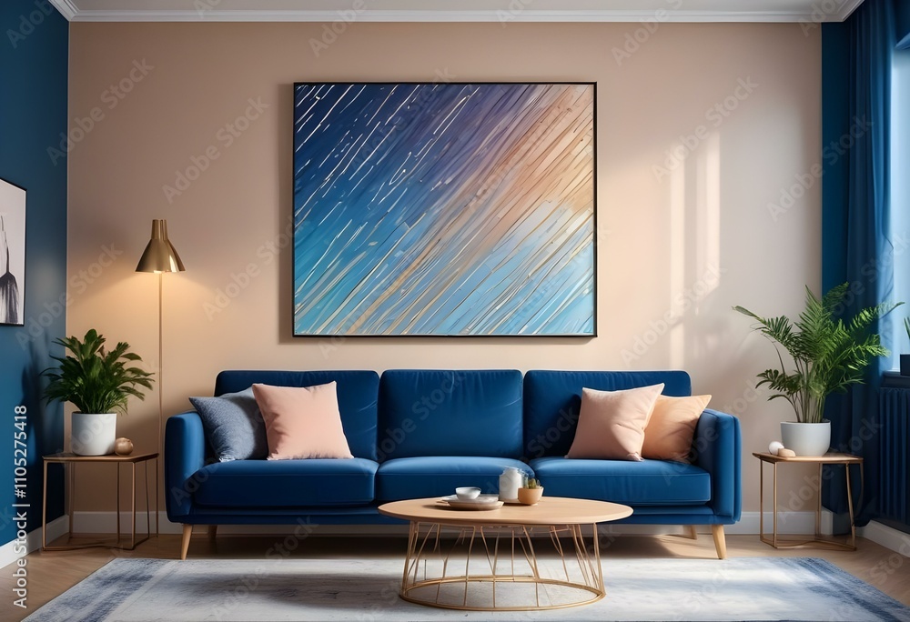 Photo modern style interior room 3d illustration with doodle abstract pattern Photo modern style interior room 3d illustration with doodle abstract pattern