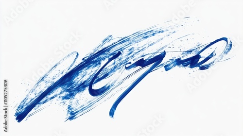 Dynamic blue brushstrokes on a white background. Abstract art, expressive texture, vibrant color.