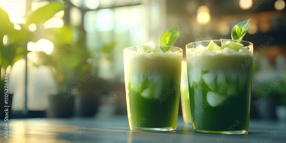 Refreshing Matcha Green Tea in Glasses Refreshing Matcha Green Tea in Glasses