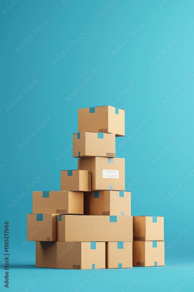 Stacked product boxes with visible inventory labels Stacked product boxes with visible inventory labels