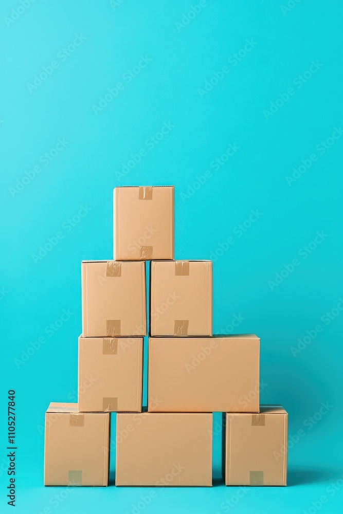Stacked product boxes with visible inventory labels