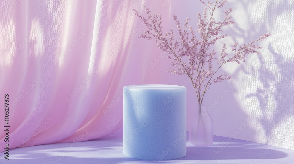 Blue Podium Pink Flowers. Blue Podium Pink Flowers.