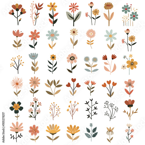 set of boho flowers,  vector, botanical, boho flowers, svg