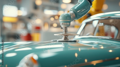 Wallpaper Mural Robotic arm working on vintage car in a modern workshop setting. Torontodigital.ca