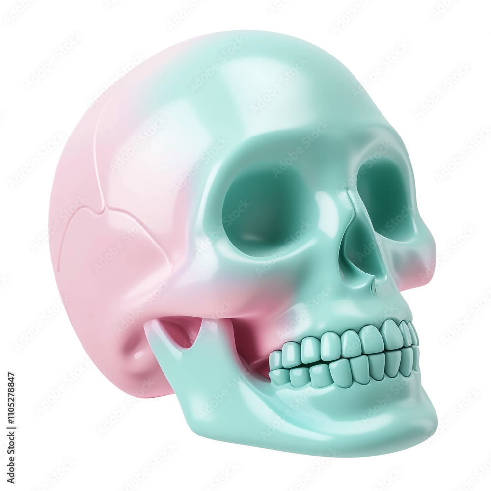 Fototapeta premium Pastel neon blue and pink skull