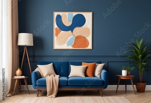 Photo modern style interior room 3d illustration with doodle abstract pattern