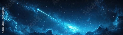 A night sky full of stars, with a meteor streaking across