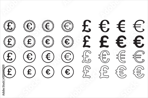 Euro icon set. Internet money, currency, earnings, bank, wallet, payment, coin - stock vector.