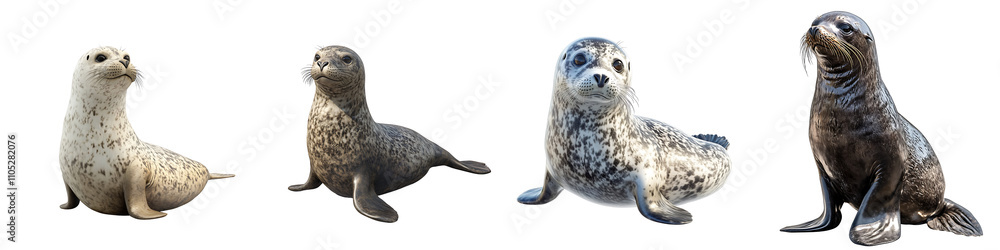 Fototapeta premium Set of a seal, isolated on a transparent background.