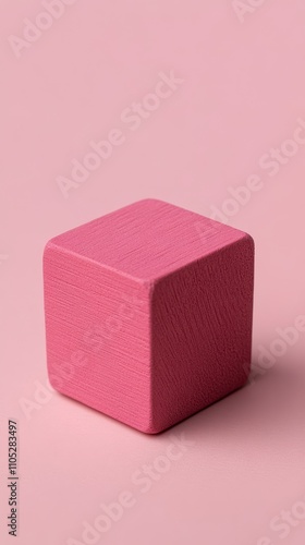 A Single Pink Wooden Cube on a Pink Background Minimalist Photography Studio Shot Product Display