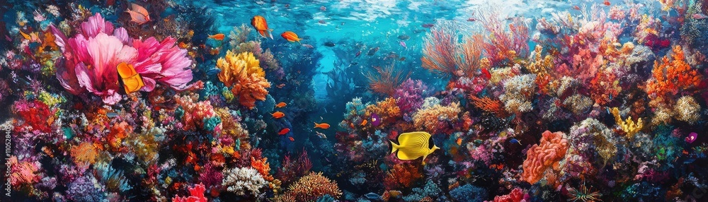 Obraz premium A vibrant coral reef, with colorful fish and marine life