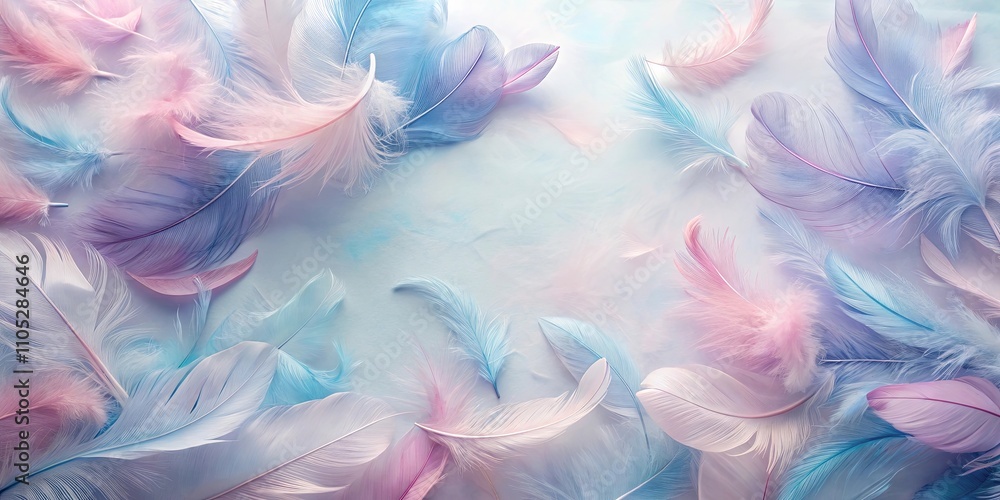 Pastel Pink and Blue Feathers on a Soft Background A Delicate and Airy Design Pastel Pink and Blue Feathers on a Soft Background A Delicate and Airy Design