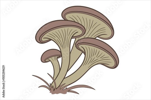 Vector Hand Drawn Cartoon Mushroom with Outline Icon Set Isolated. Brown Edible Boletus Mushroom Illustration, Mushrooms Collection. 