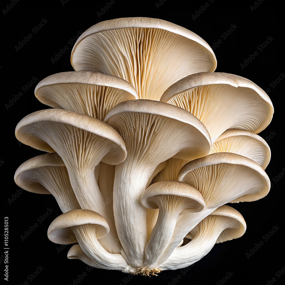 Oyster mushrooms isolated on a white background. A beautiful bunch of mushrooms. Oyster mushrooms isolated on a white background. A beautiful bunch of mushrooms.