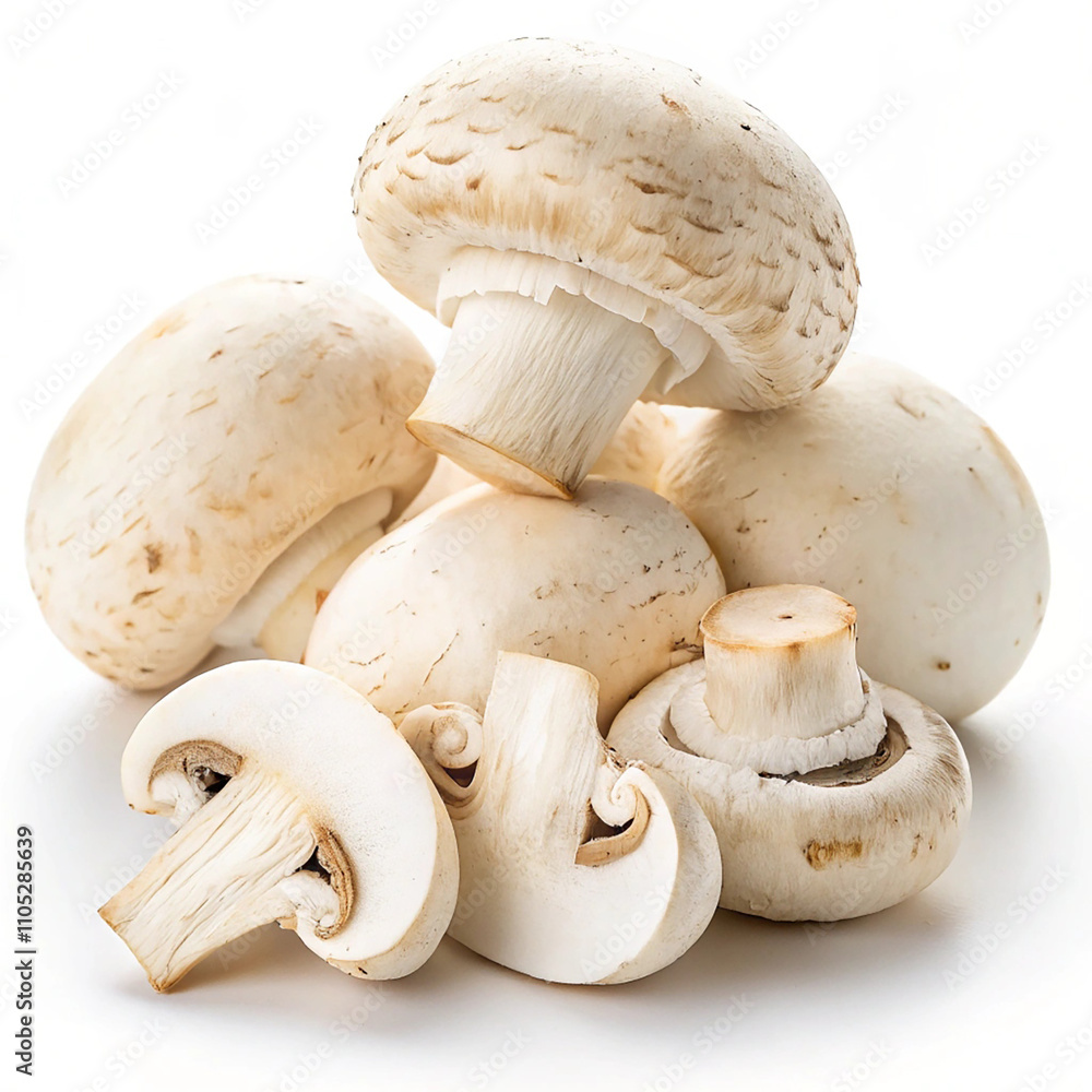 white champignon button mushrooms isolated on white background white champignon button mushrooms isolated on white background