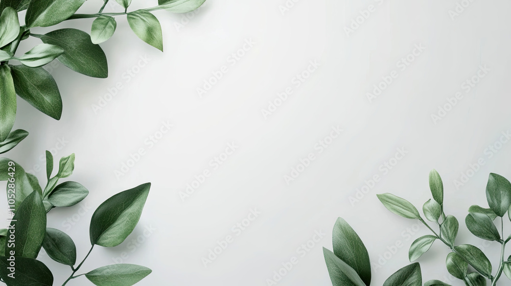 White copy space paper with eco green leaves background White copy space paper with eco green leaves background