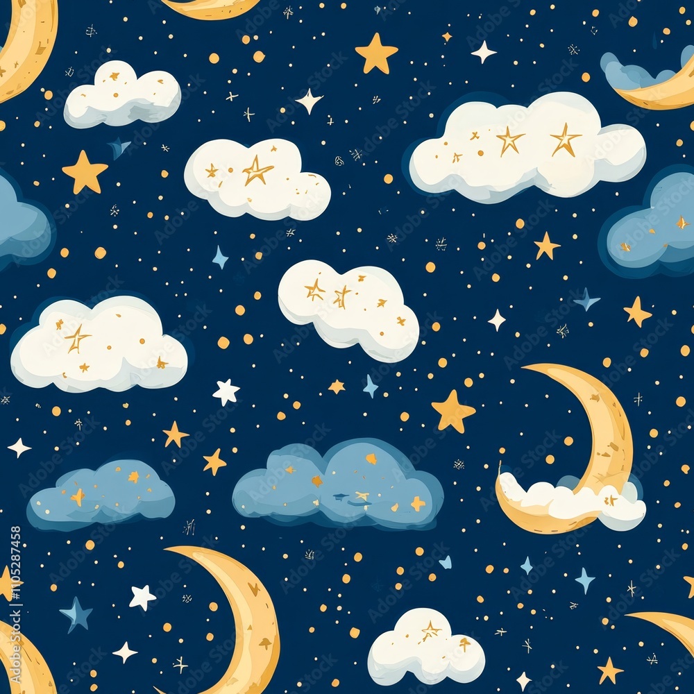 Night Sky with Stars and Clouds Pattern Night Sky with Stars and Clouds Pattern
