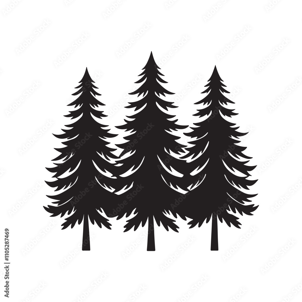 Fototapeta premium pine tree silhouette vector, black and white silhouette, vector and illustration isolated on white background, black and white