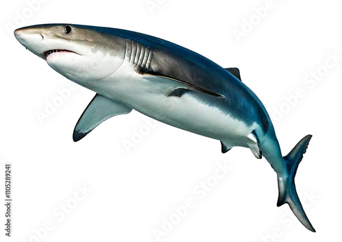 Shortfin mako shark (Isurus oxyrinchus) isolated on transparent or white background photo