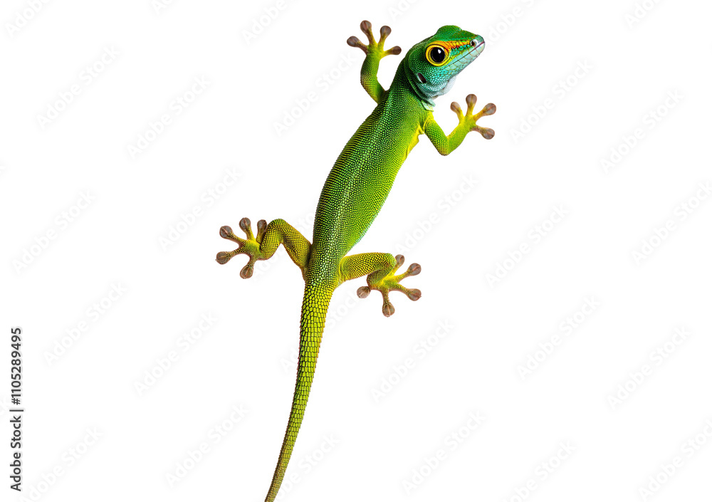 Fototapeta premium Side view of a yellow-headed day gecko, Phelsuma klemmeri isolated on transparent or white background