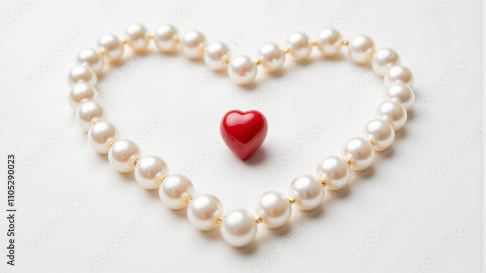 Elegant Heart-Shaped Pearl Necklace with Red Accent Elegant Heart-Shaped Pearl Necklace with Red Accent