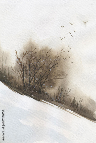 snow landscape minimalism watercolor art