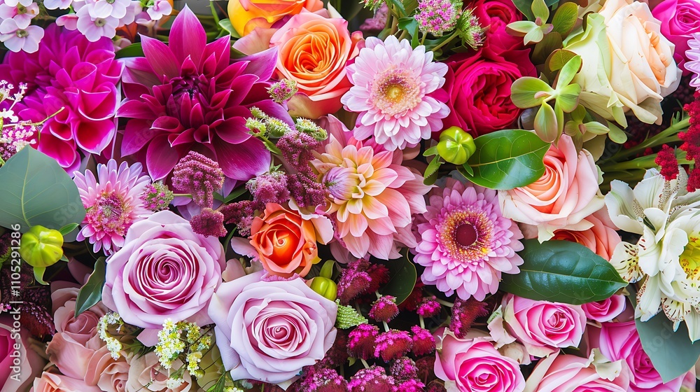Bouquets of flowers with a graphic in copy space location for content or style additions Bouquets of flowers with a graphic in copy space location for content or style additions
