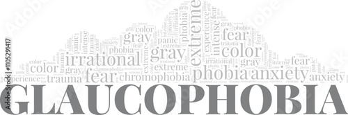 Glaucophobia: Fear of the Color Gray word cloud conceptual design isolated on white background.