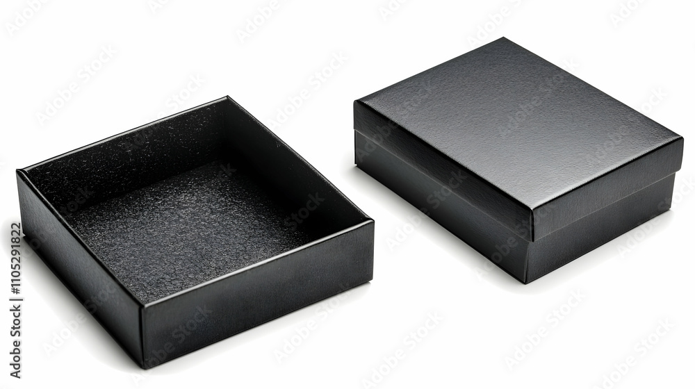 Empty Black Square Gift Boxes Isolated on White Background, Product Photography Mockup Empty Black Square Gift Boxes Isolated on White Background, Product Photography Mockup