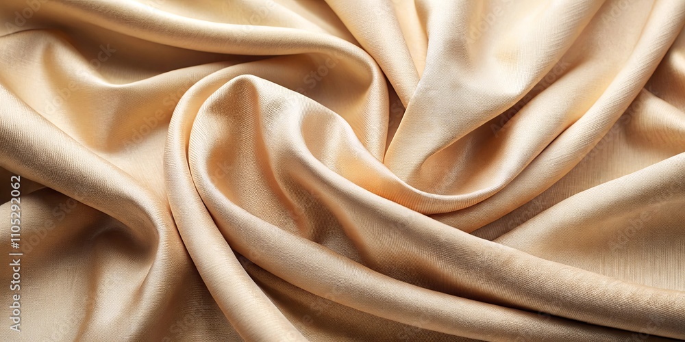 Fototapeta premium Luxurious Draped Beige Fabric Showing Smooth Texture and Elegant Swirls