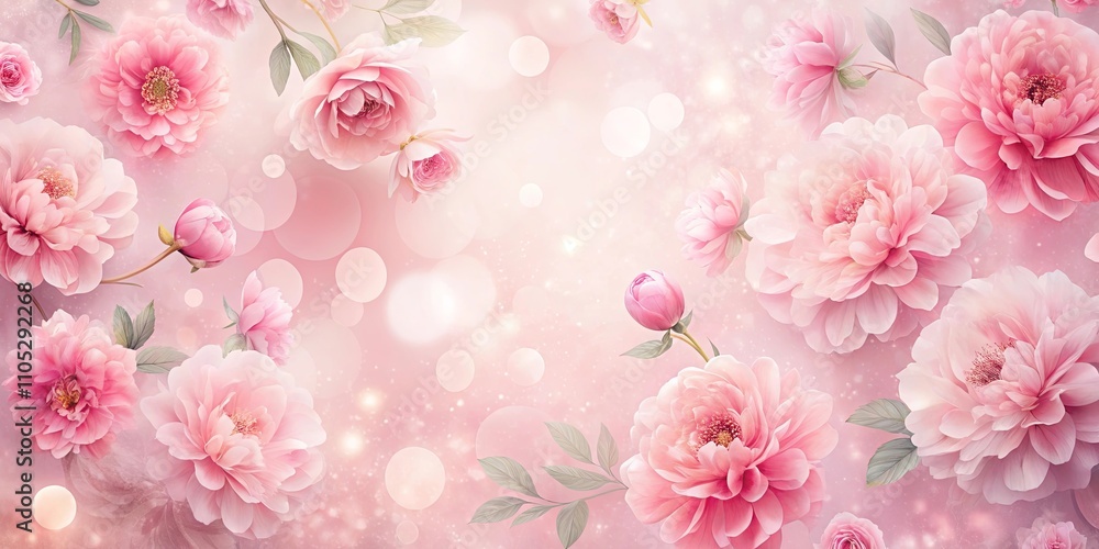 Delicate Pink Peonies and Roses with Soft Bokeh Background, Ideal for Romantic Designs or Feminine Branding Delicate Pink Peonies and Roses with Soft Bokeh Background, Ideal for Romantic Designs or Feminine Branding