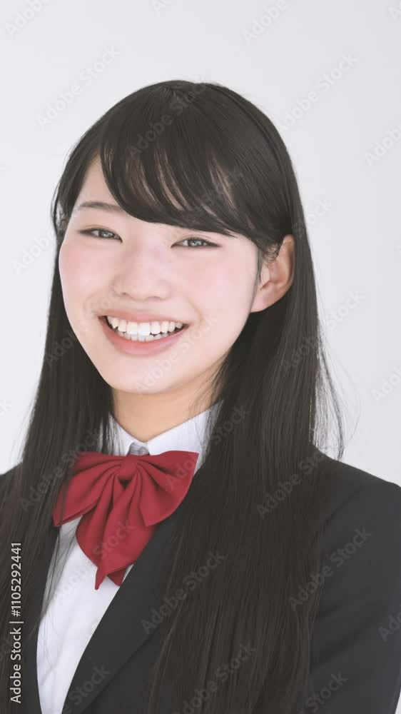 Smiling high school girl smiling in front of the camera Vertical video of upper body close-up Smiling high school girl smiling in front of the camera Vertical video of upper body close-up