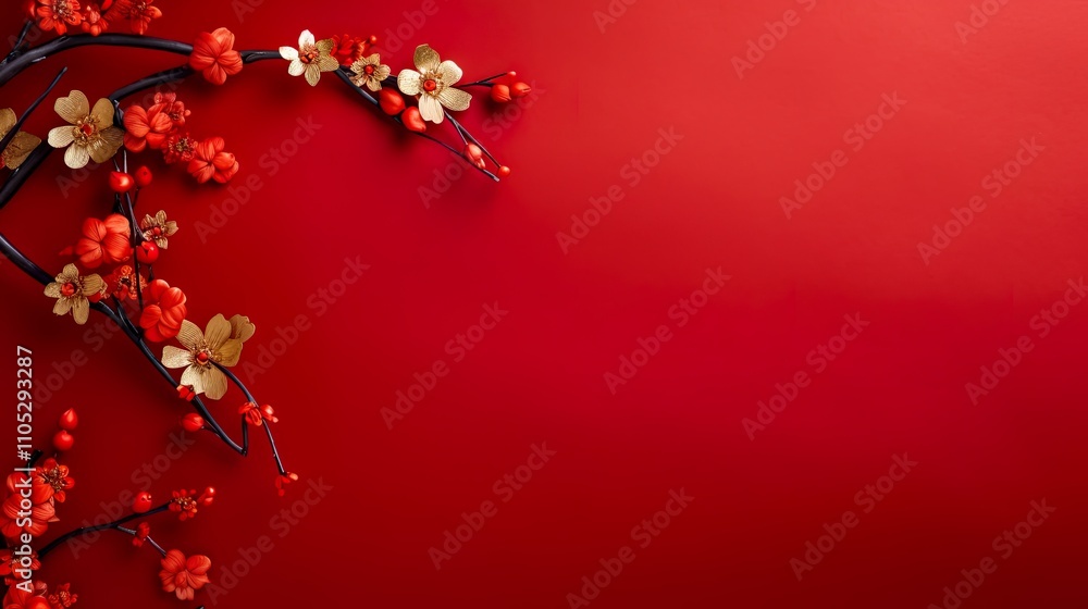 chinese gold ink in red paper background Flat lay top view copy space chinese gold ink in red paper background Flat lay top view copy space