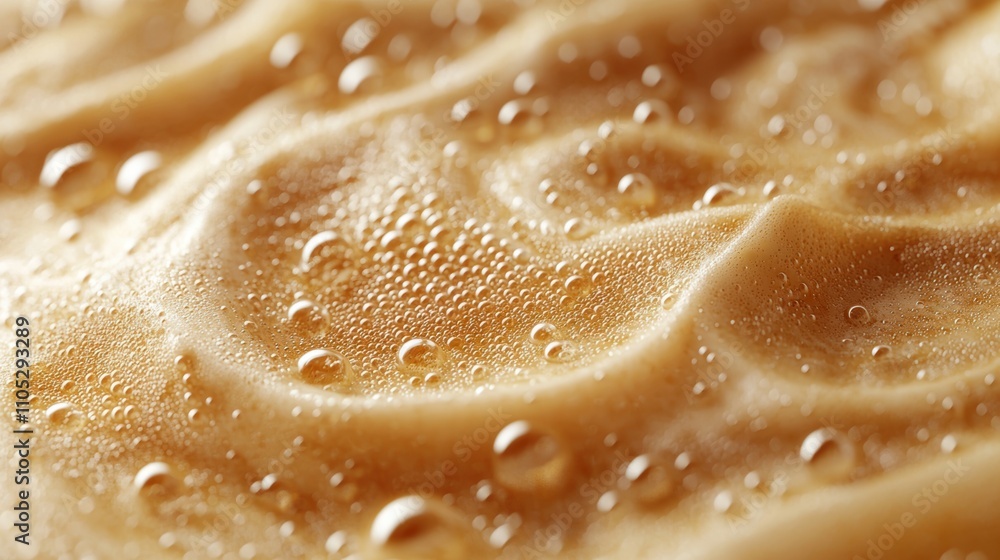 Milk foam in coffee close-up, macro photo