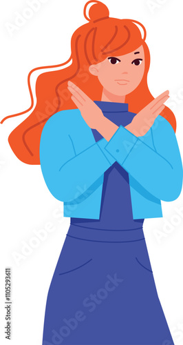 Disagree gesture. Woman show negative hands sign