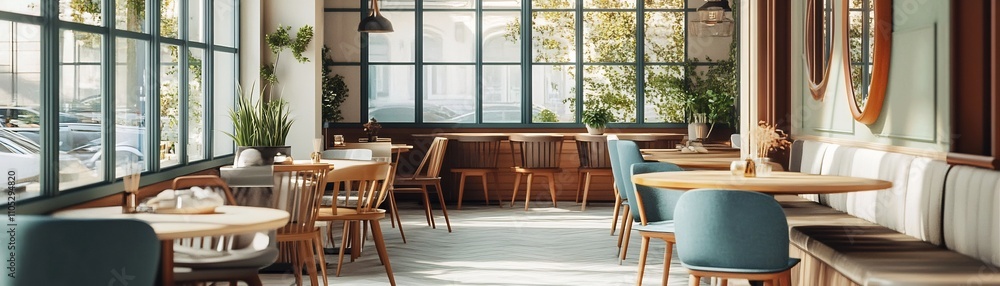 Obraz premium Refined Zero Waste Caf with Sustainable Furniture and Eco Friendly Decor